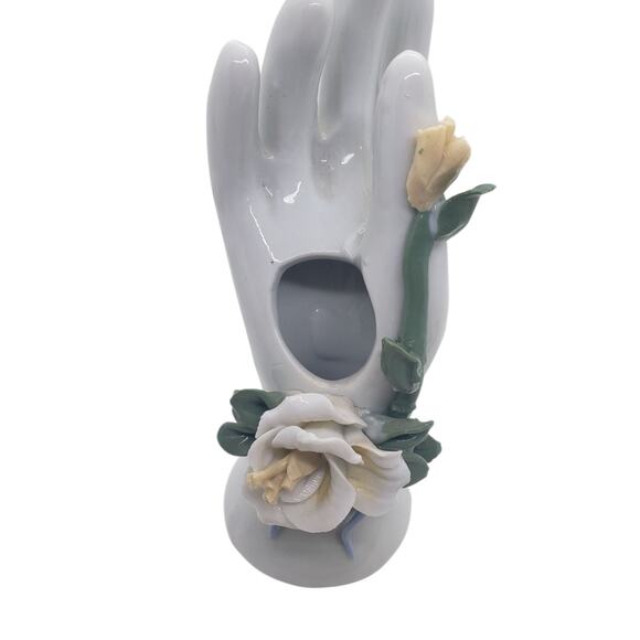 Vintage Porcelain Ceramic Hand Shaped 3D Vase Sculpted Rose Floral Decor - Picture 1 of 14
